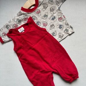 Vintage Carters Red Baby Romper with Printed Shirt